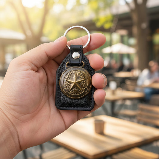 Premium Leather Finish Metal Star Emblem Keychain (1 Pc)