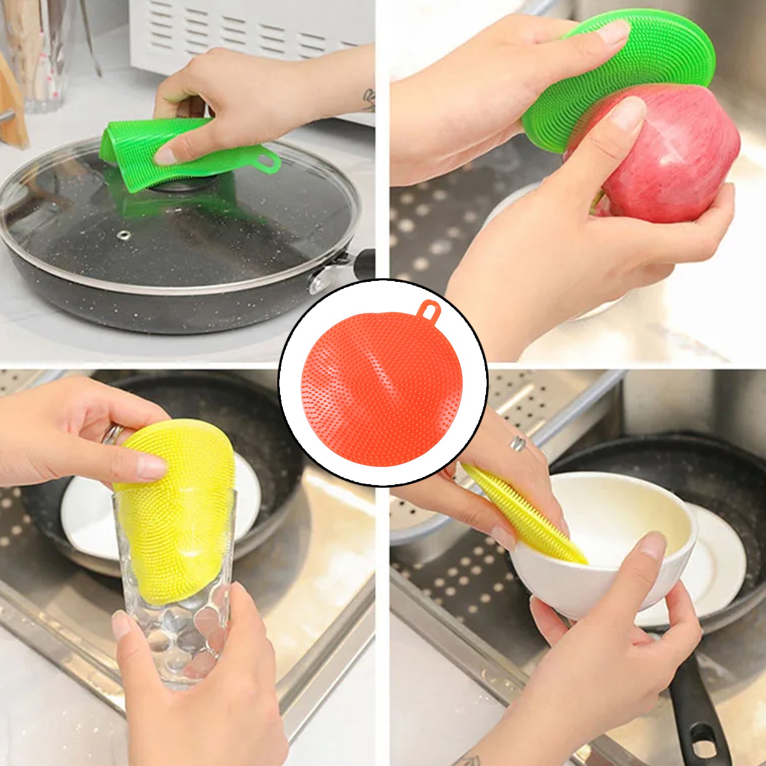 Red Silicone Dish Scrubber Sponge Mildew Free Non Stick Heat Resistant