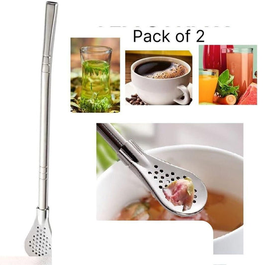 2 in 1 Stainless Steel Drinking Spoon Straws (Pack of 2)
