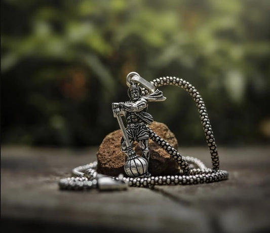 Hanuman With Gada Silver Pendant Chain