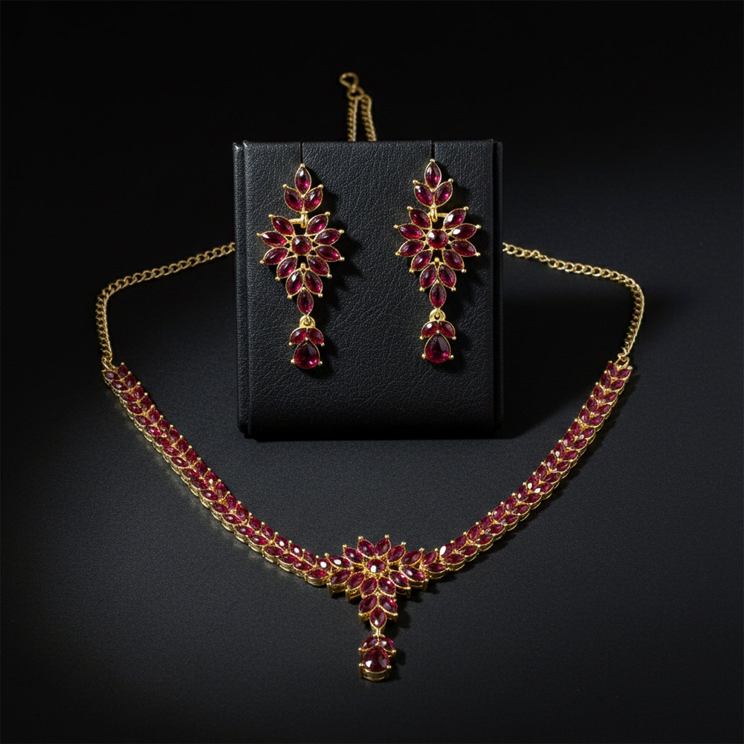 Traditional Floral Motif Necklace & Earring Jewelry Set – 2 Piece Set