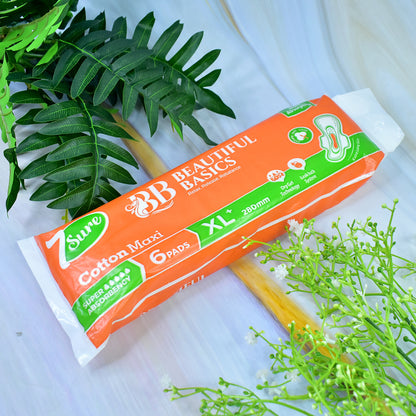 Beautiful Basics Orange Cotton Maxi Sanitary Pads Xl+ 280mm Pack Of 6 Pads