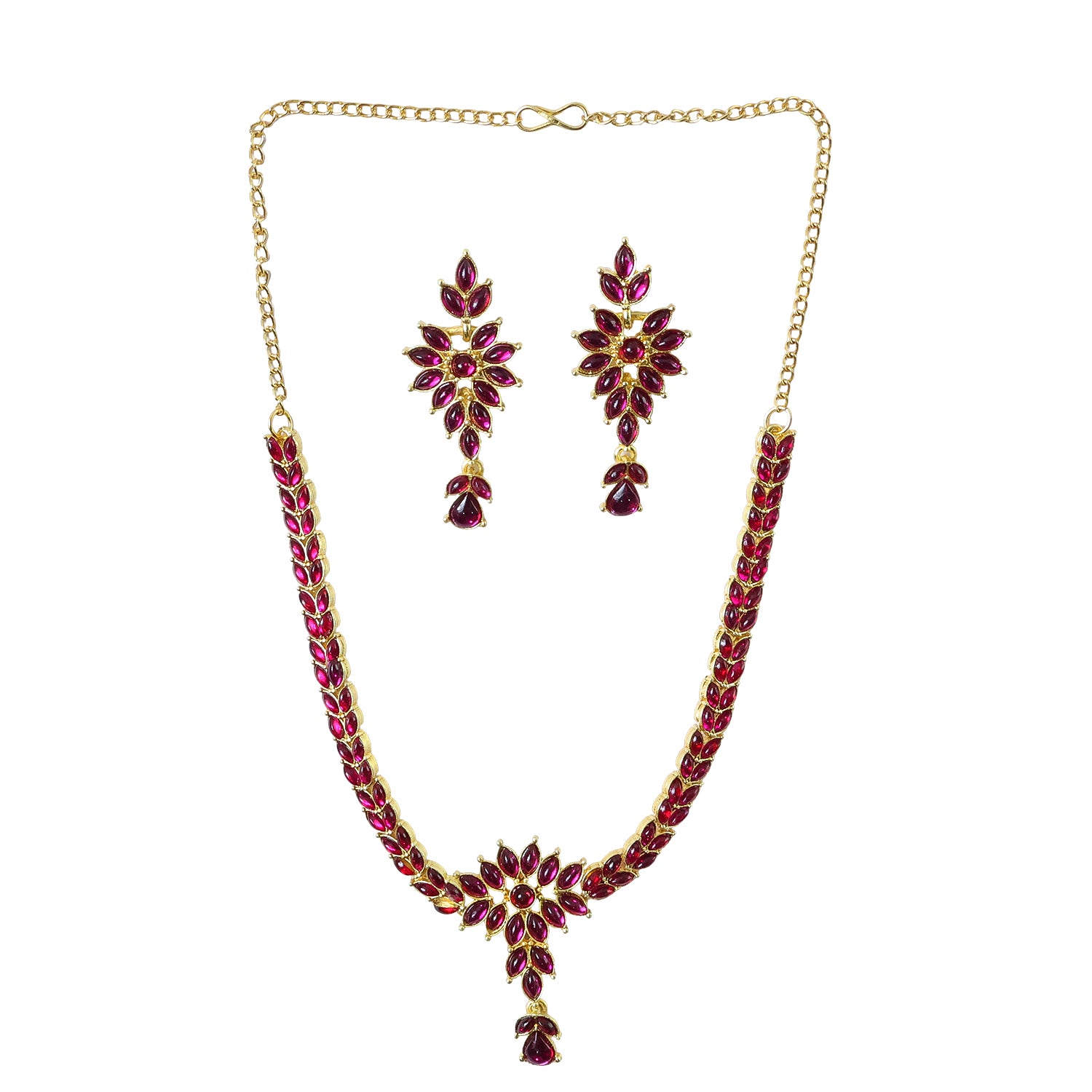 Traditional Floral Motif Necklace & Earring Jewelry Set – 2 Piece Set