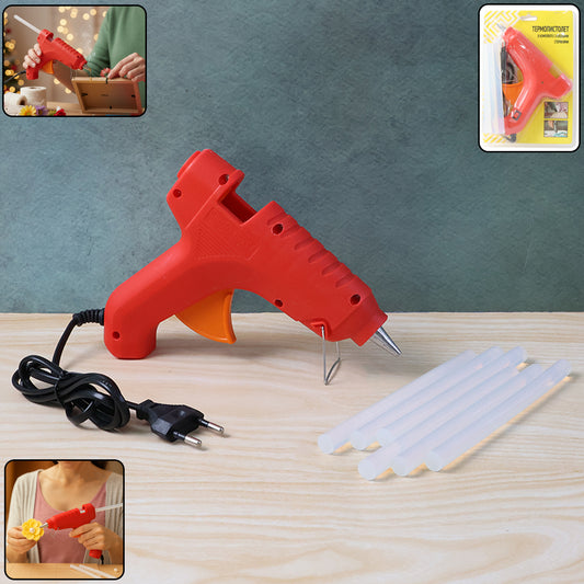 Premium 20w Hot Melt Glue Gun With 6 Transparent Glue Sticks Set