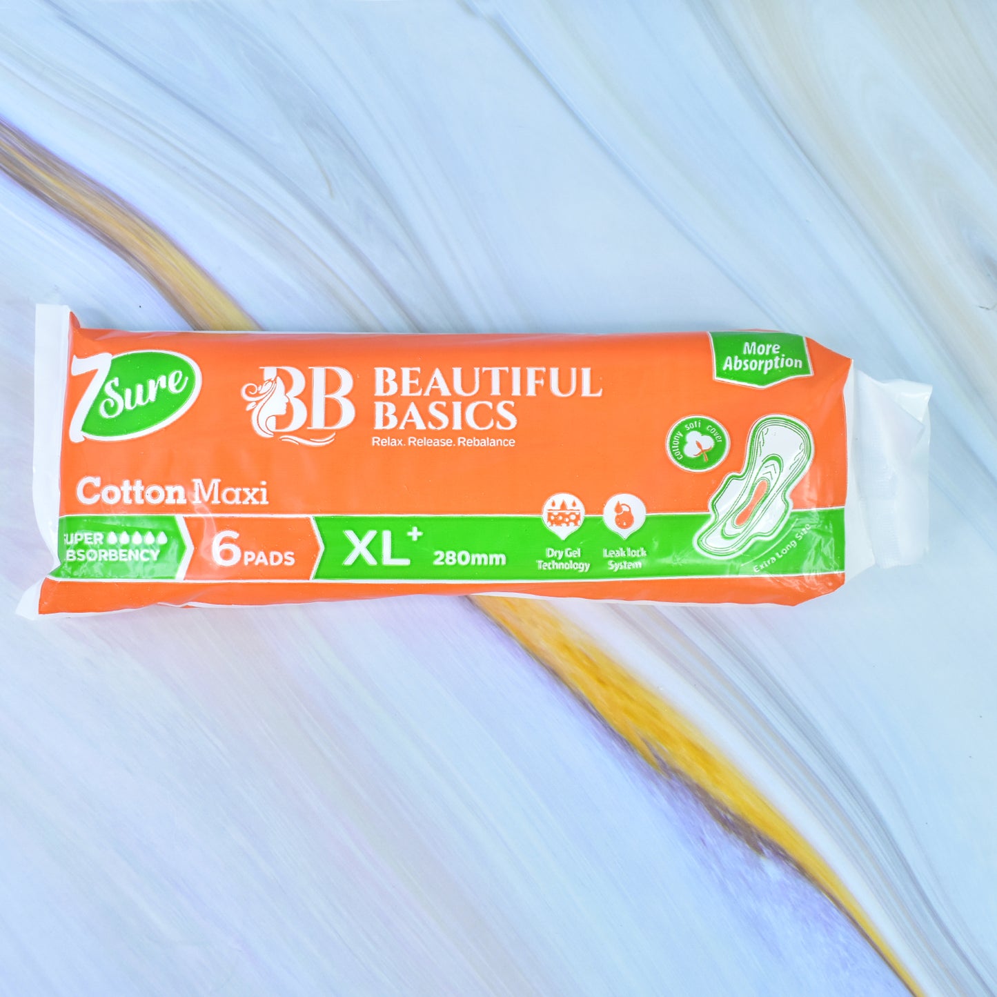 Beautiful Basics Orange Cotton Maxi Sanitary Pads Xl+ 280mm Pack Of 6 Pads